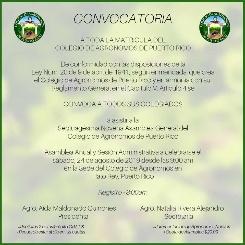 Convocatoria Asamblea 2019 – Publicación